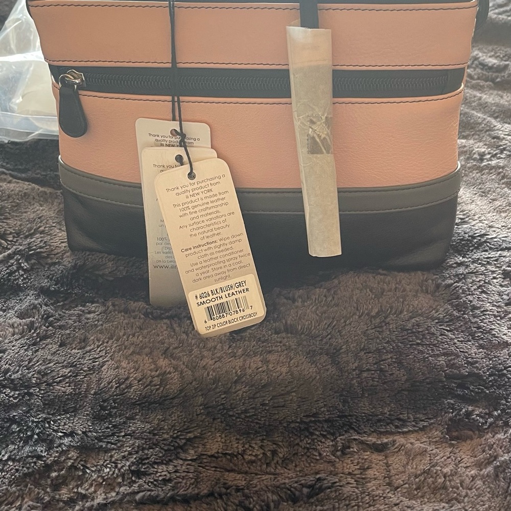 ilinewyork blk/blush/grey smooth leather top zip color block crossbody